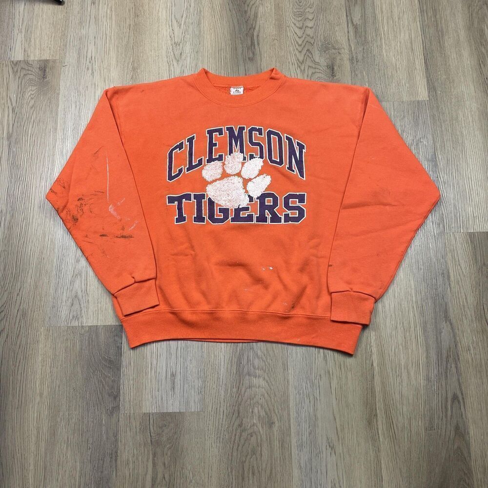 Vintage Clemson Tigers Sweatshirt Mens XL Orange NCAA Made USA Crewneck 90s